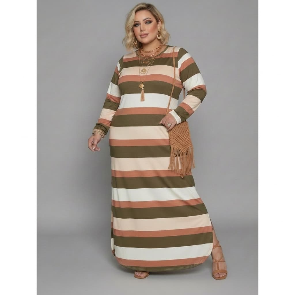 Vestido Manga Comprida Longa Longo Estampado Feminino Inverno FRIO Elegante Evangelico