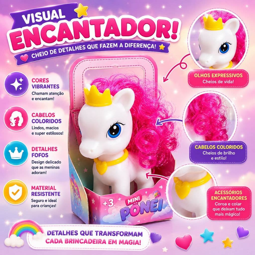 Kit Com 3 Unicórnios De Viníl Com Crista E Calda Pequeno Wellkids