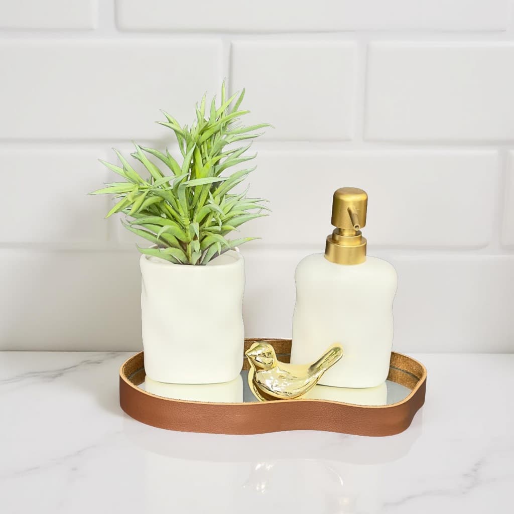 Bandeja Orgânica Espelhada PEQUENA Couro Ecológico Decorativa Modelos Variados