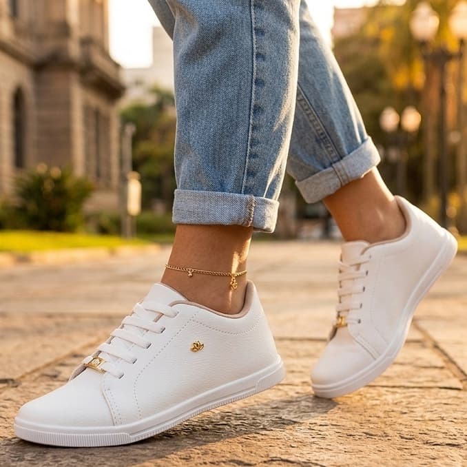 Tênis Feminino Lindo Branco Casual Para Todas Ocasiões Leve e Super Confortável