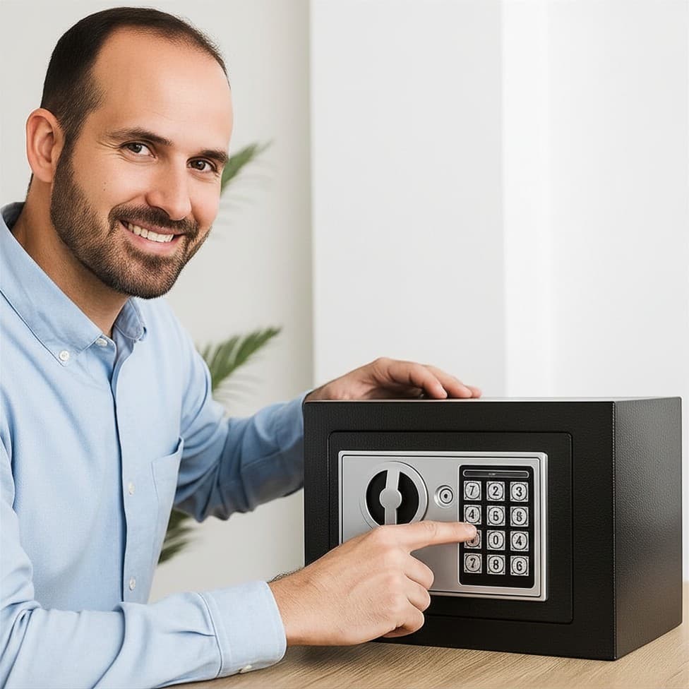 Cofre Aço Digital Eletrônico Teclado e Chave Preta Segurança Pilha Senha de Acesso