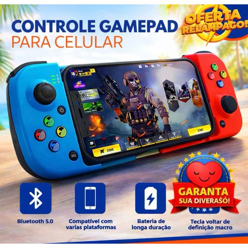 Controle Gamepad Bluetooth 5.0 para Celular Android iOS PC Switch Recarregável Joystick Ergonômico com Bateria de Longa