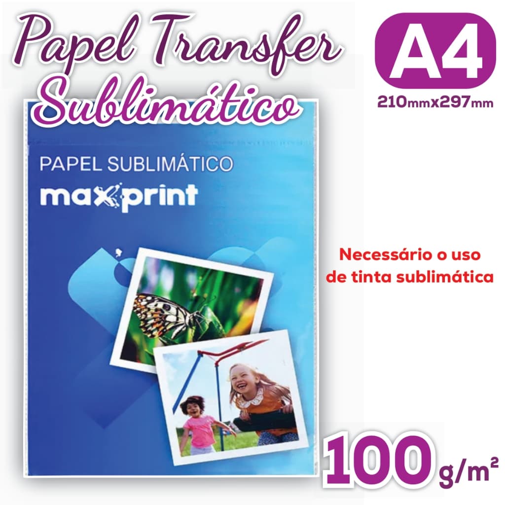 Papel Transfer Sublimático A4 100g - Pacote com 50/100 Folhas | Branco - MaxPrint