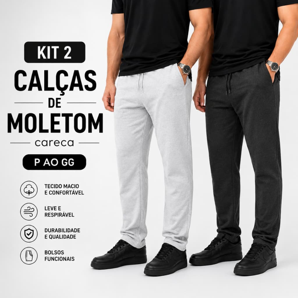 Kit 2 Calça de Moletom Careca Masculina - P, M, G, GG Com Cordão e Bolsos Confortável