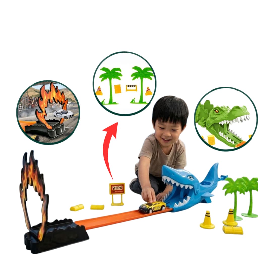 Pista Tubarão Lançador De Corrida Infantil Radical Crocodilo Brinquedo Carrinho Rampa Presente