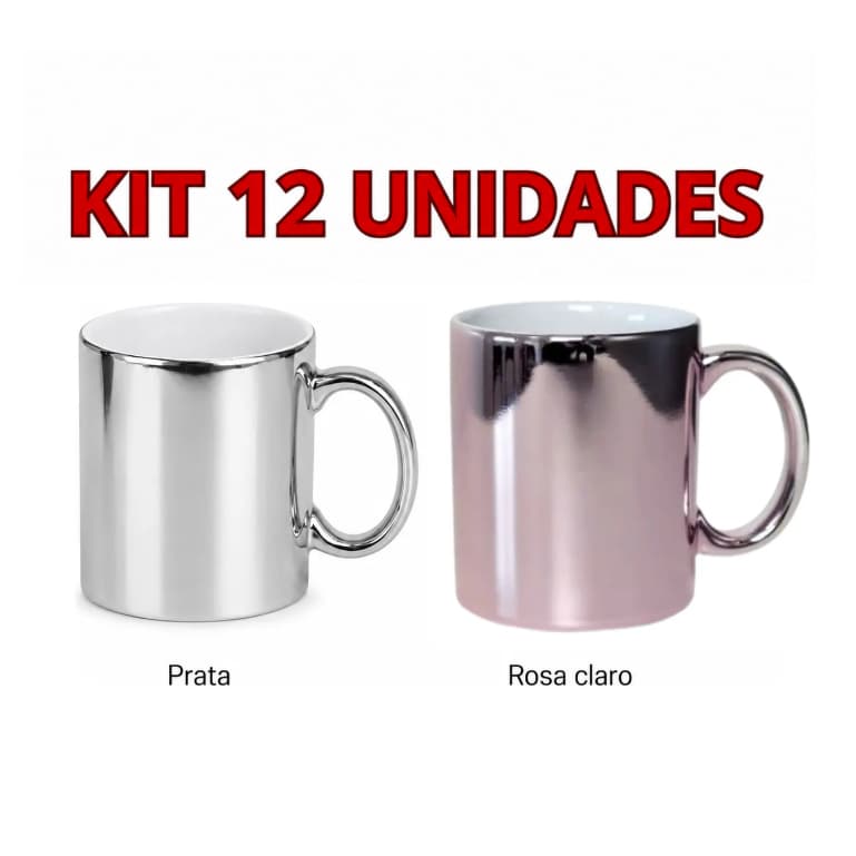 Kit 12 Canecas Cromadas Prata Rosa Bronze Porcelana Para Sublimação