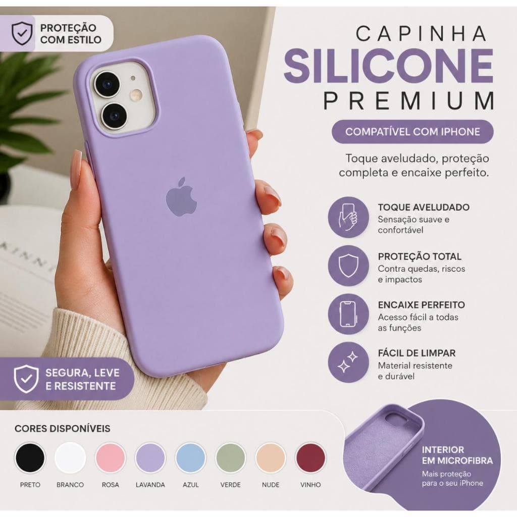 Capa Case Iphone Silicone Aveludada Capinha Iphone 11 12 13 14 15 16 Pro e Pro Max Câmera Aberta