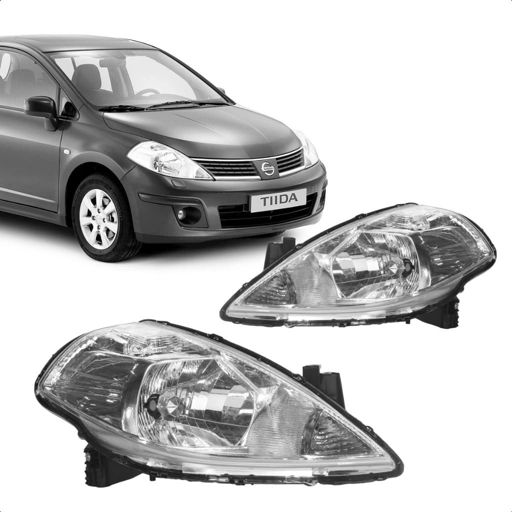 Par Farol Principal Nissan Tiida Hatch Sedan 2007 a 2013 Pisca Cristal (LD+LE) - Marca RF