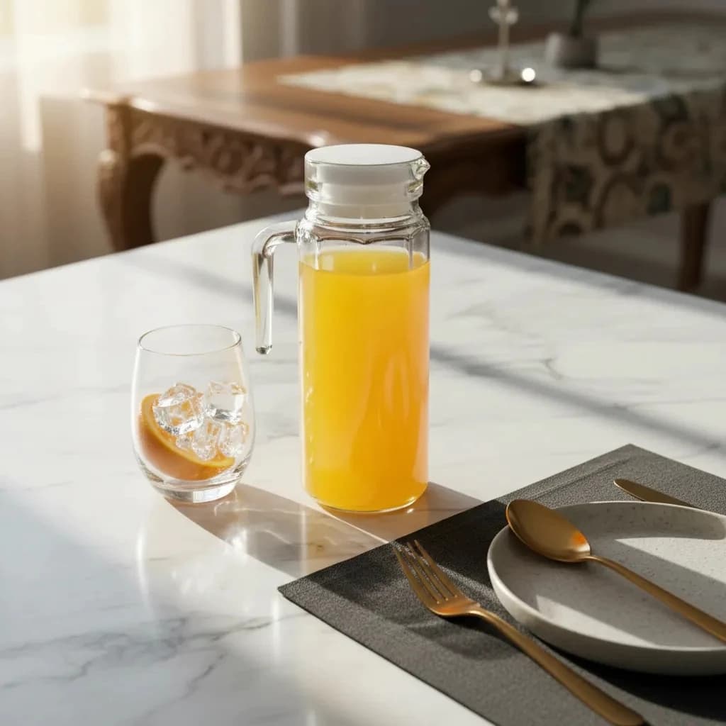 Jarra Vidro Redonda 1 Litro Transparente Tampa Servir Suco Água Mesa Cozinha Design Premium