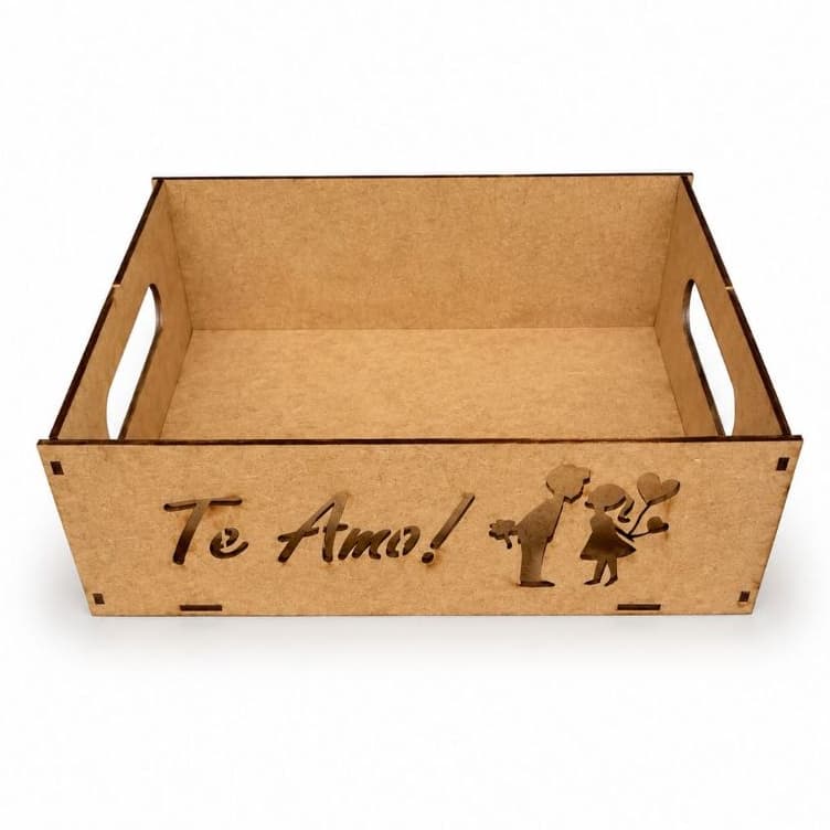 Kit Bandeja Cesta Frase Lembrancinha Te Amo Casal Mdf Cru 20x15x10 Presente Dia Dos Namorados