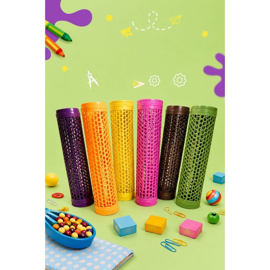 10 Cilindros Plástico Vazado Brinquedo Pedagógico Encaixe - Montessori - Bebê - Atóxico - Cores Diversas - Brinquedo