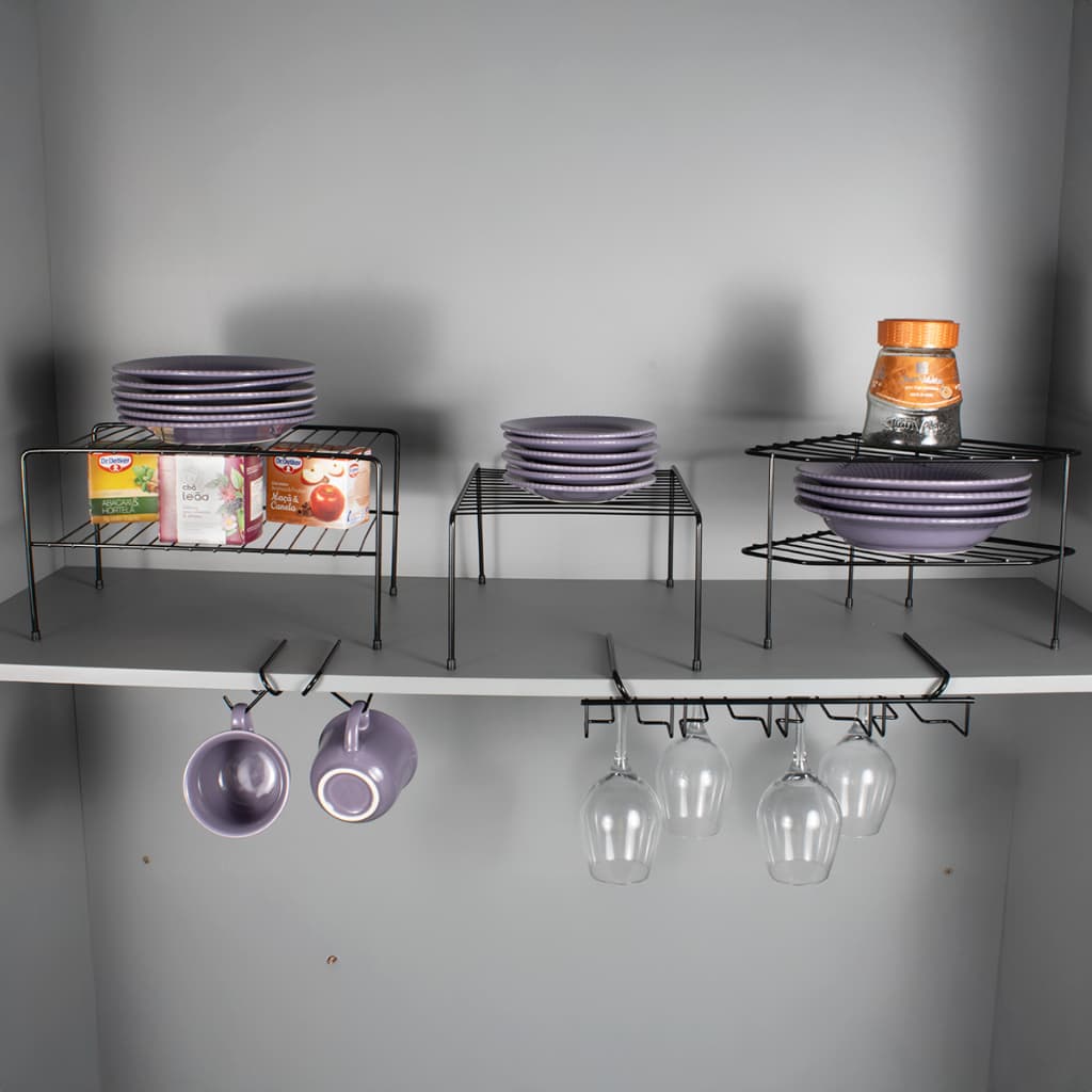 Kit 5 Peça Prateleiras Organizadora Armário Preto Branco Aramado Suporte Pratos Xícaras taça Cozinha