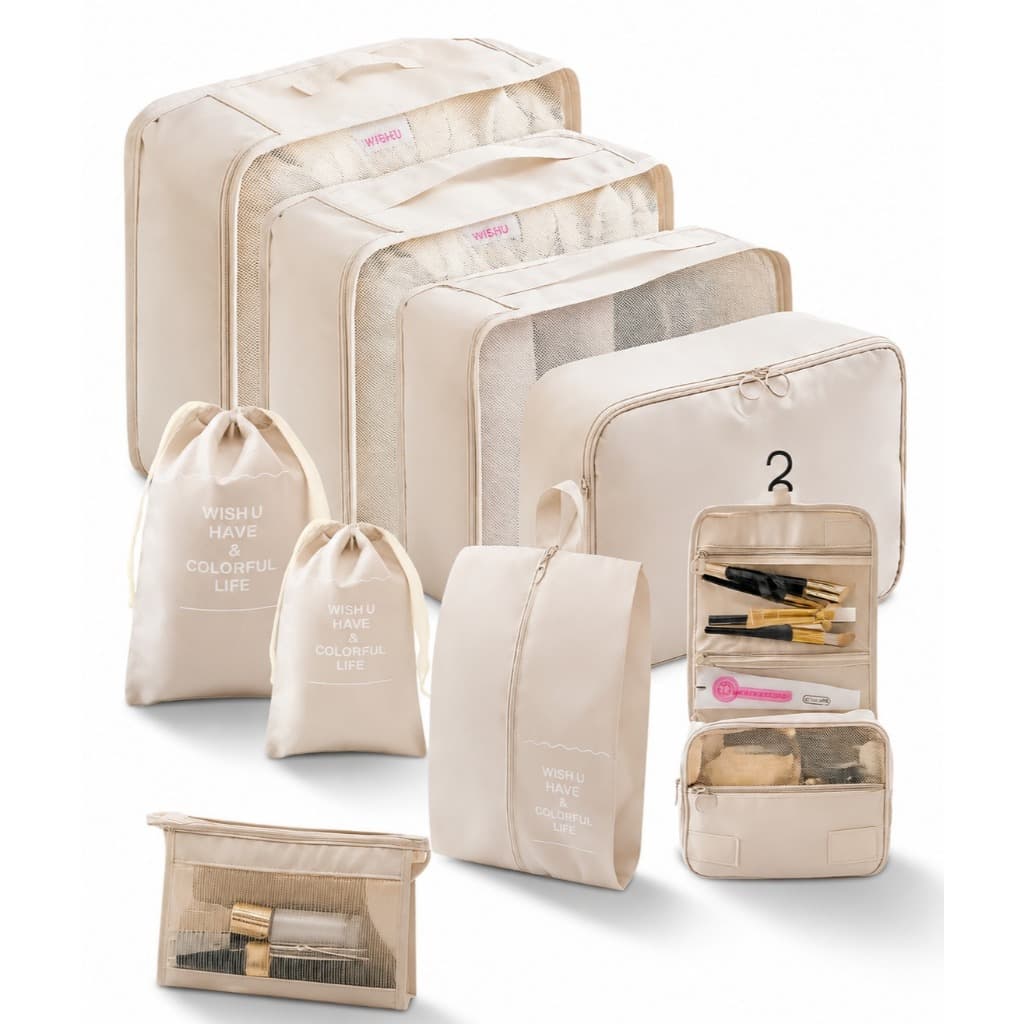 kit Organizador Viagem Roupas Acessórios Mala Multiuso 10 peças Necessaire Luxo Maquiagem Bolsas Feminina Masculina