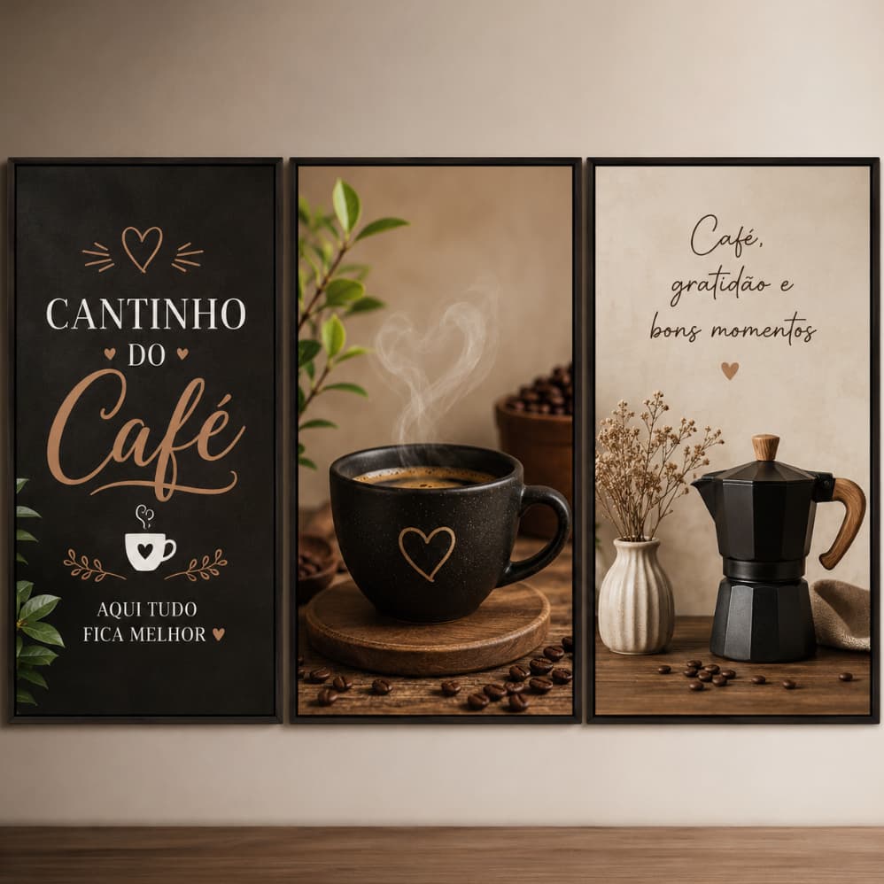 Quadro Cantinho do Café Decorativo 3 Peças  Kit Café Gratidão  Decoração Cozinha Moderna