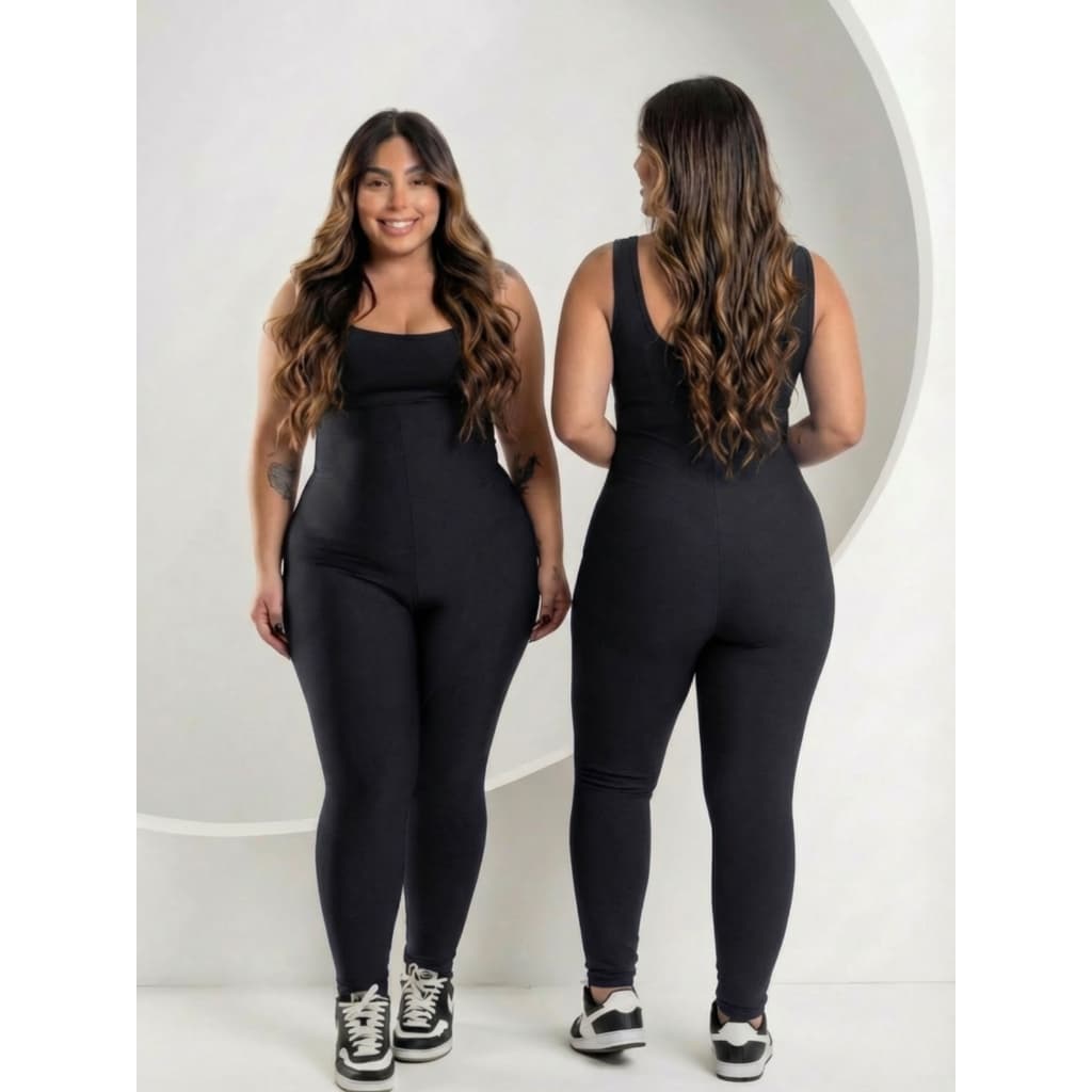 Macacão Longo Feminino Plus Size Academia Moda Fitness Bojo Cós alto Zero Transparência Sustentação