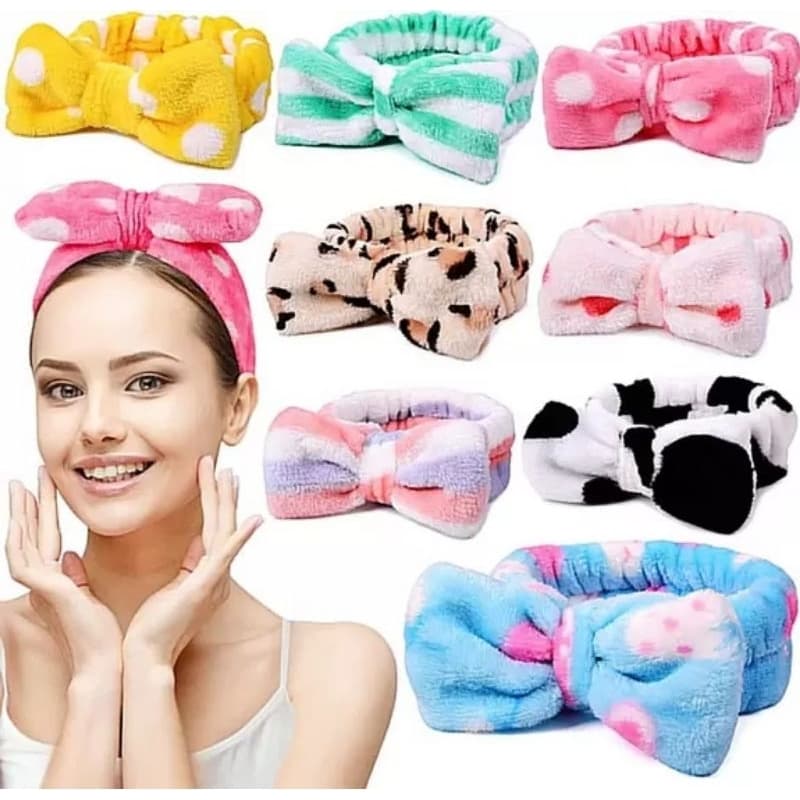 faixa de Pelúcia Para Maquiagem E Skincare Faixa De Cabelo Com Laço Blogueira Confortável