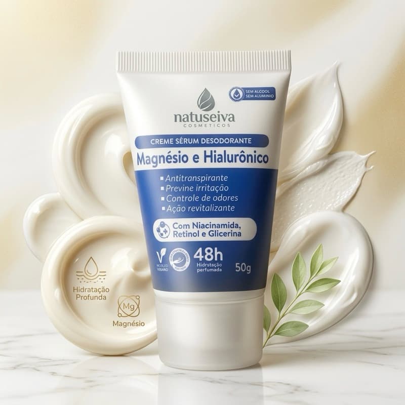 Desodorante Sérum Magnésio e Hialurônico Natuseiva - Antitranspirante, Vegano e 48h de Proteção