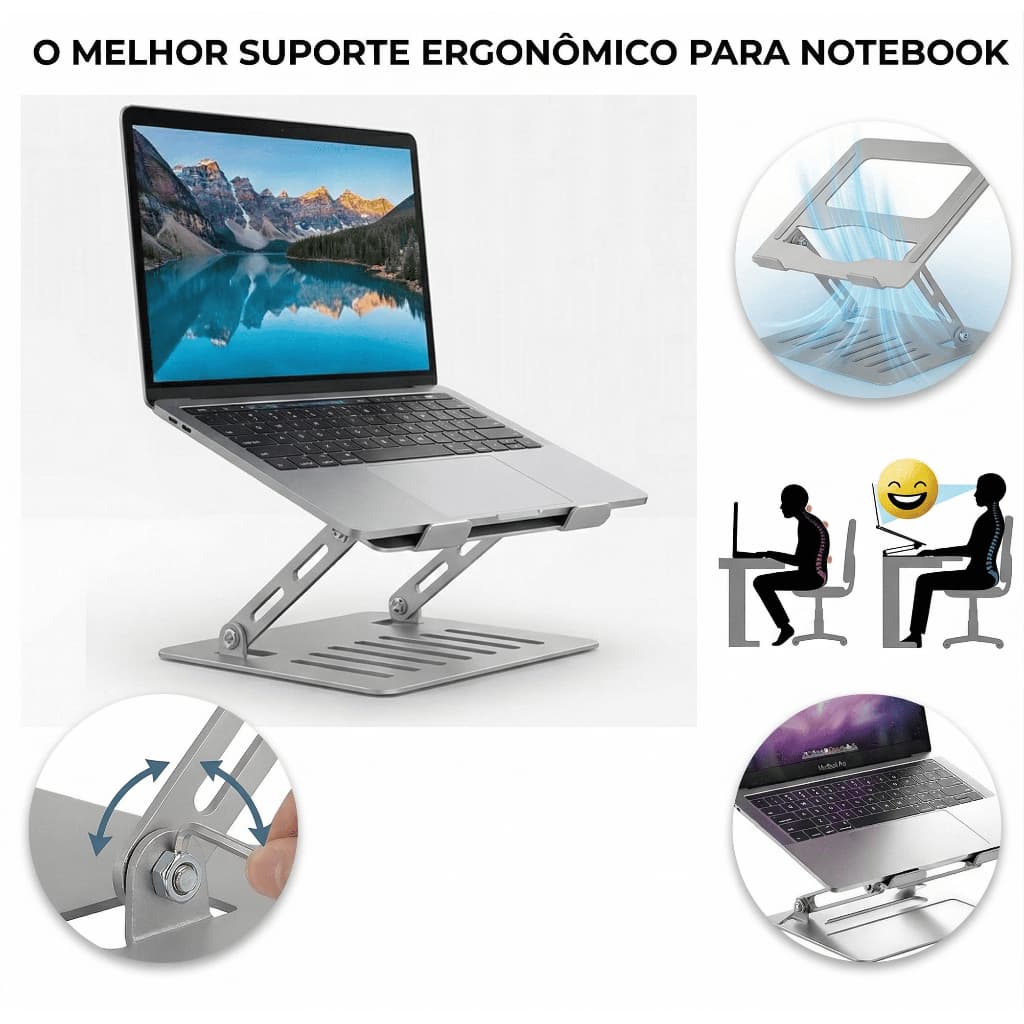 Suporte Notebook Macbook Articulado Metal  Ajustável Portatil Ergonomico