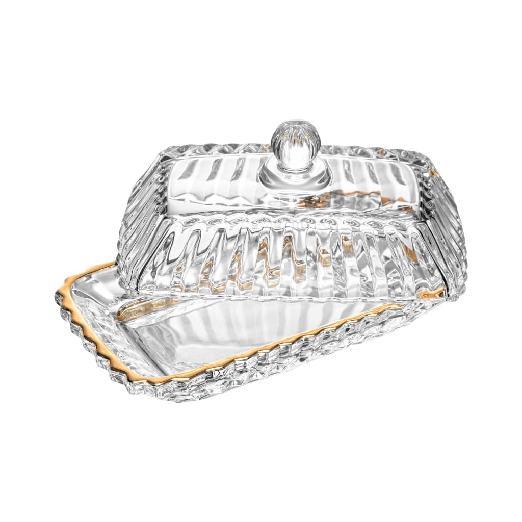 Wolff - Manteigueira De Cristal Com Tampa E Fio De Ouro Império 15,5x7,5x8,5cm