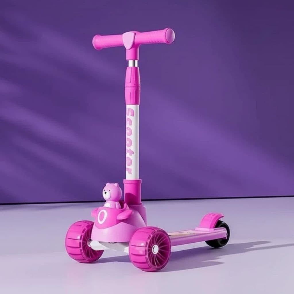 Patinete Infantil 3 Rodas Com Led E Musical Ursinho Altura Regulável Menino Menina