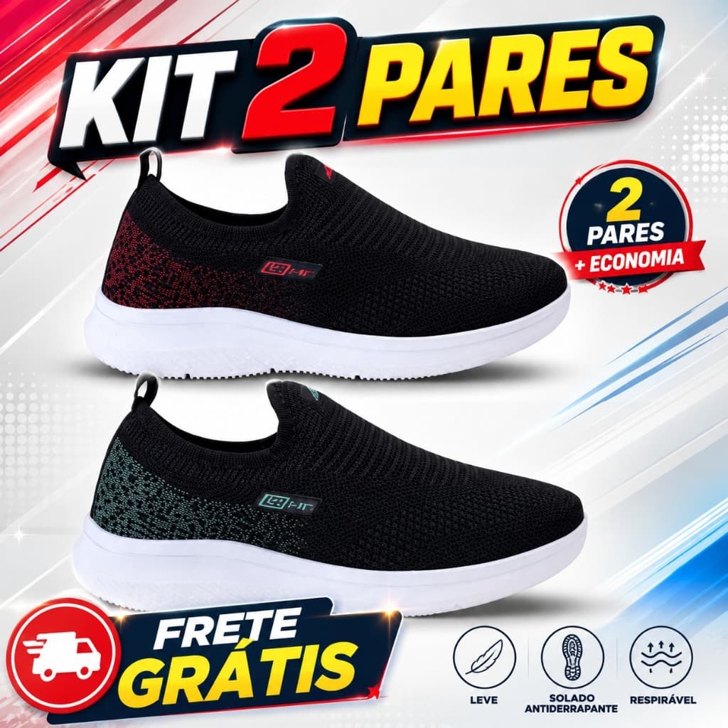 Kit 2 Tênis Feminino Ortopédico Confortável Leve Para Caminhada Calce Fácil