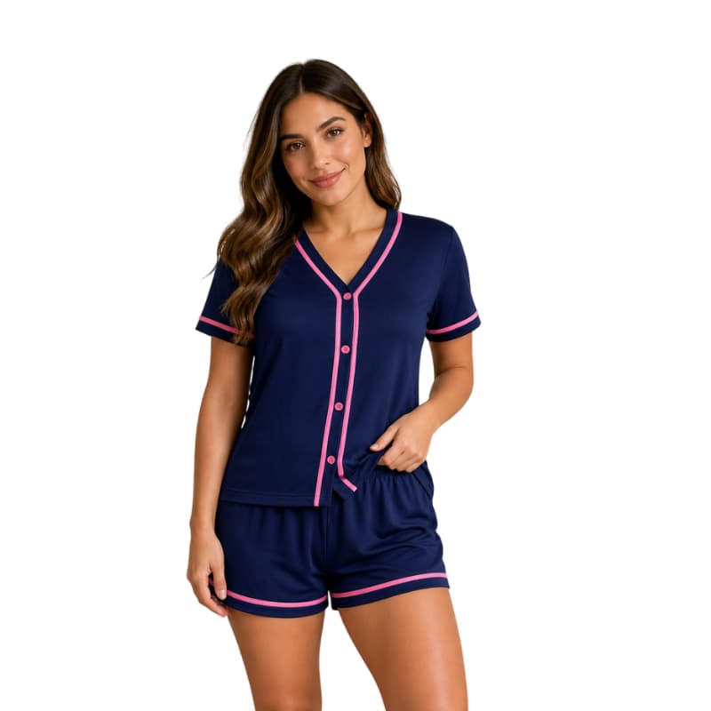 Pijama Americano Shorts Curto Camisa Botão Blogueira Amamentação Amamentar Chique Dormir