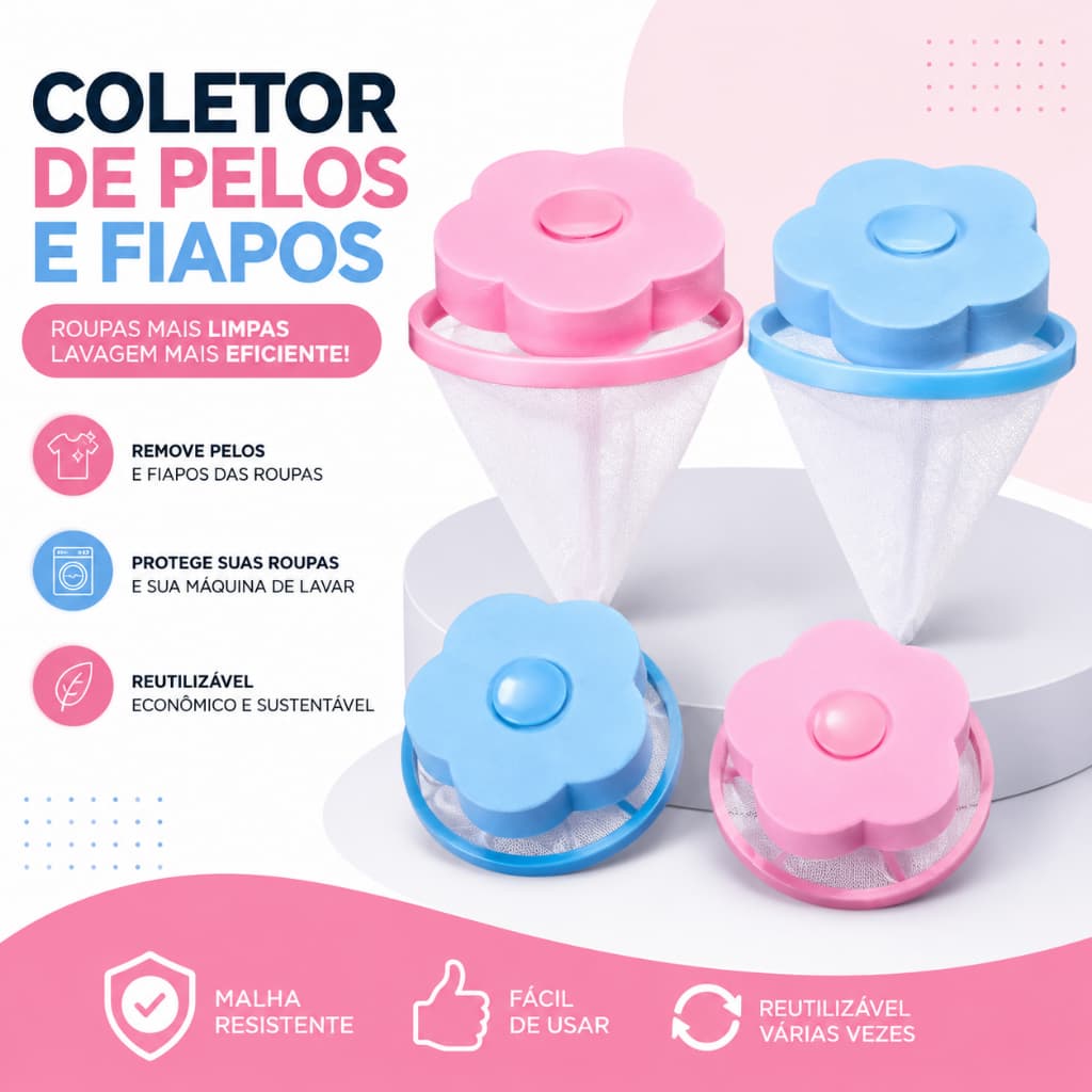 Kit 4 Coletor tira Pelo Roupa Tira Pelos Máquina de Lavar Removedor Fiapos Reutilizável Flutuante