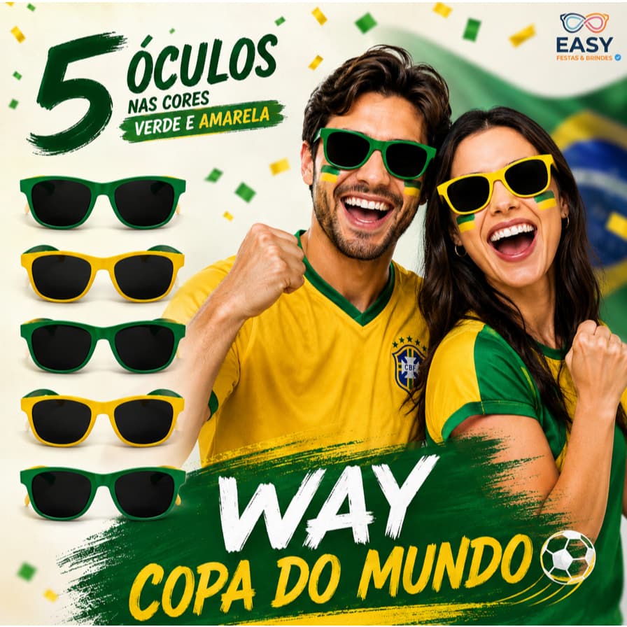 Kit 05 Oculos Brasil Copa Do Mundo Torcida Verde E Amarelo HEXA