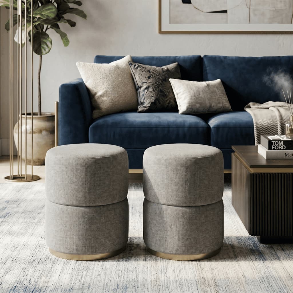 Kit 2 Puff Suede Decorativo Moderno Redondo Multiuso Banqueta Luxo