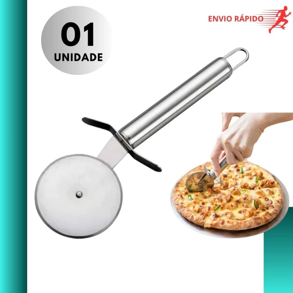 Cortador de Pizza Inox Manual Carretilha Fatiador Cozinha Resistente
