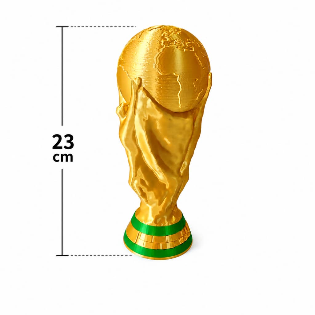 TAÇA COPA DO MUNDO 23 CM DECORATIVA PARA CASA OU ESCRITÓRIO DOURADO BRILHANTE SELEÇÃO BRASIL NEYMAR