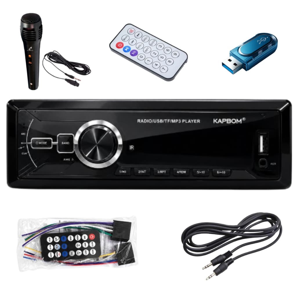 Rádio Som Automotivo Mp3 1 Din Bluetooth 2 USB Sd Auxiliar com Microfone, Controle Pen drive Carro Universal