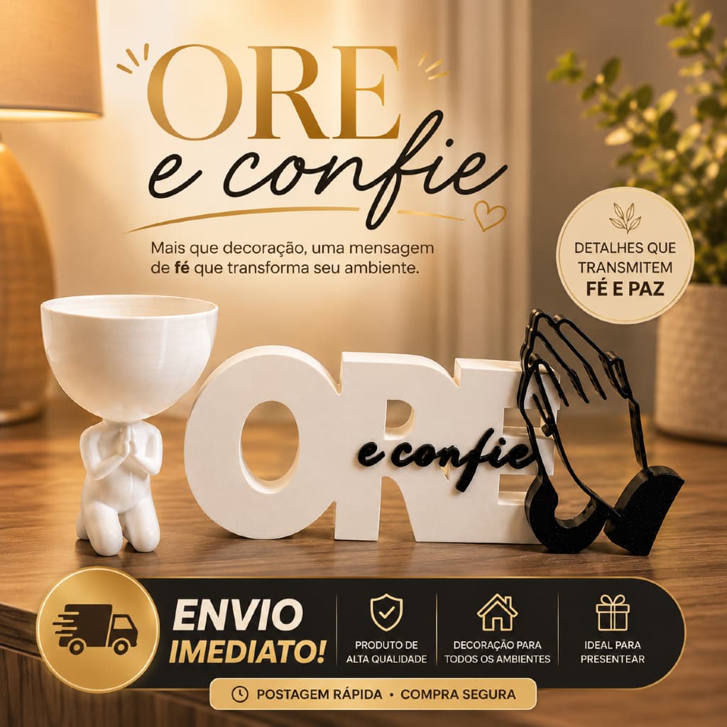 Letreiro Decorativo Ore e Confie + Vaso Robert Plant Moderno para Sala Quarto Escritorio
