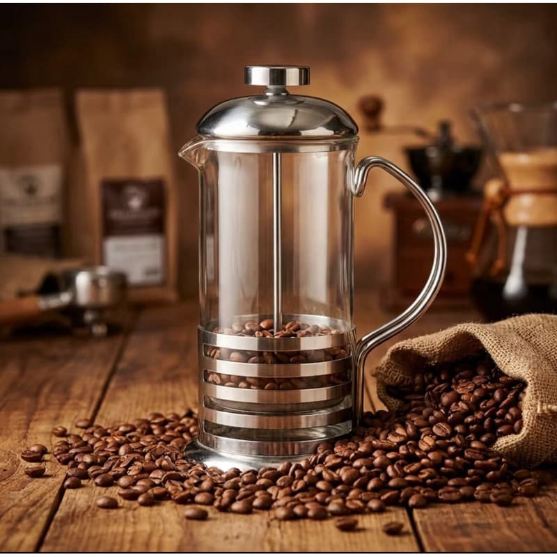 Cafeteira Prensa Francesa Inox e Vidro 350ml - Faz Café e Chá  Prática e Moderna