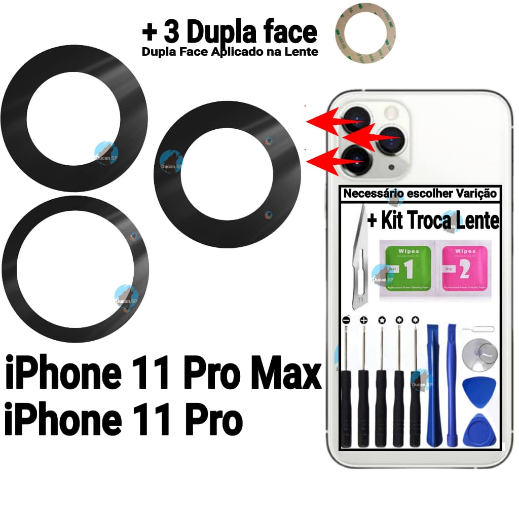Lente Vidro Camera Traseira Lente Para iPhone 11 Pro Max / Lente iPhone 11 Pro Vidrinho Traseira Da Câmera + Dupla Face