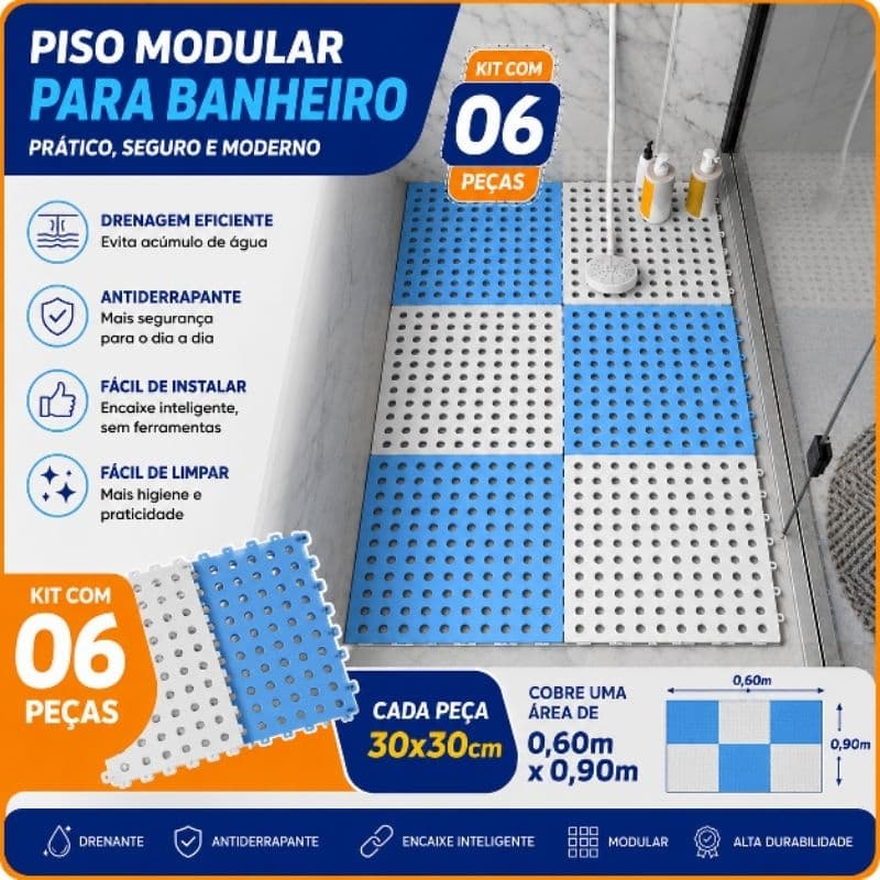 Kit 06 Tapete modular antiderrapante para Box chuveiro