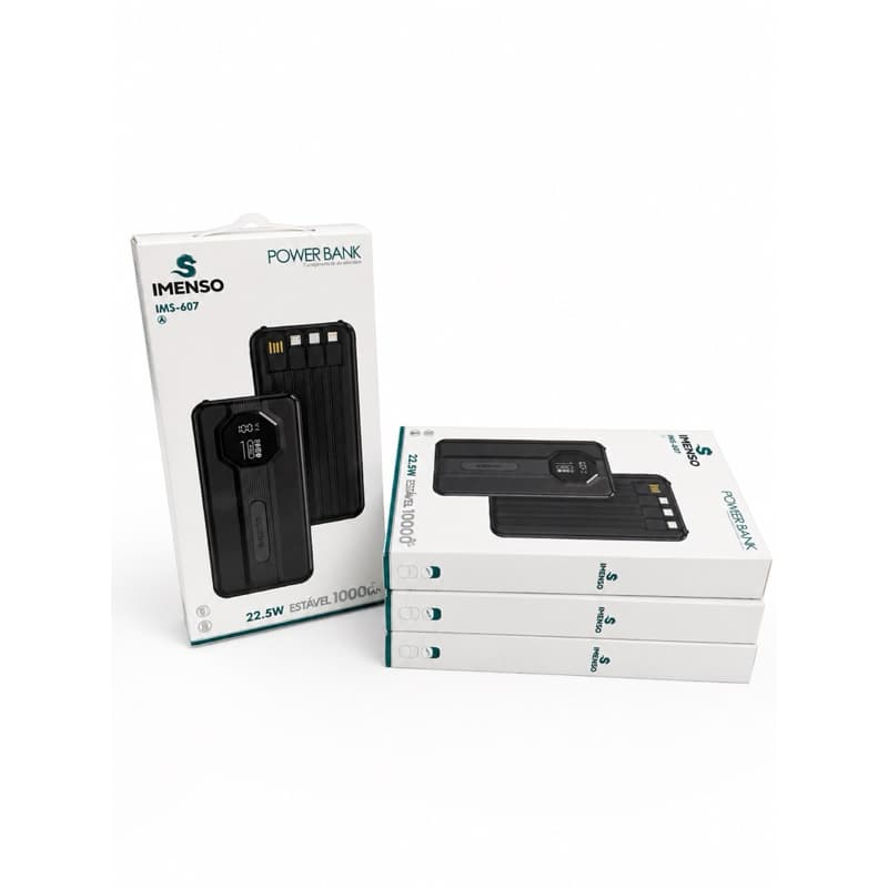 Power Bank Imenso IMS-607 10000mAh 22.5W Turbo com Cabos Integrados e Display Digital – Carregamento Rápido e Seguro