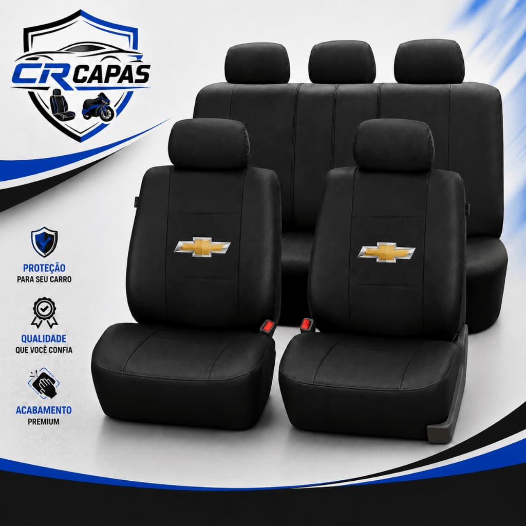 Capa Banco Carro Preta Couro Sintético Chevrolet Onix Celta Corsa Prisma S10