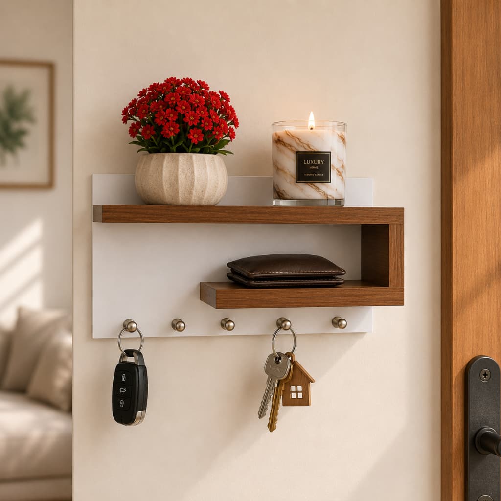 Porta Chaves Decorativo de Parede com Prateleira Organizador Porta Objetos Moderno