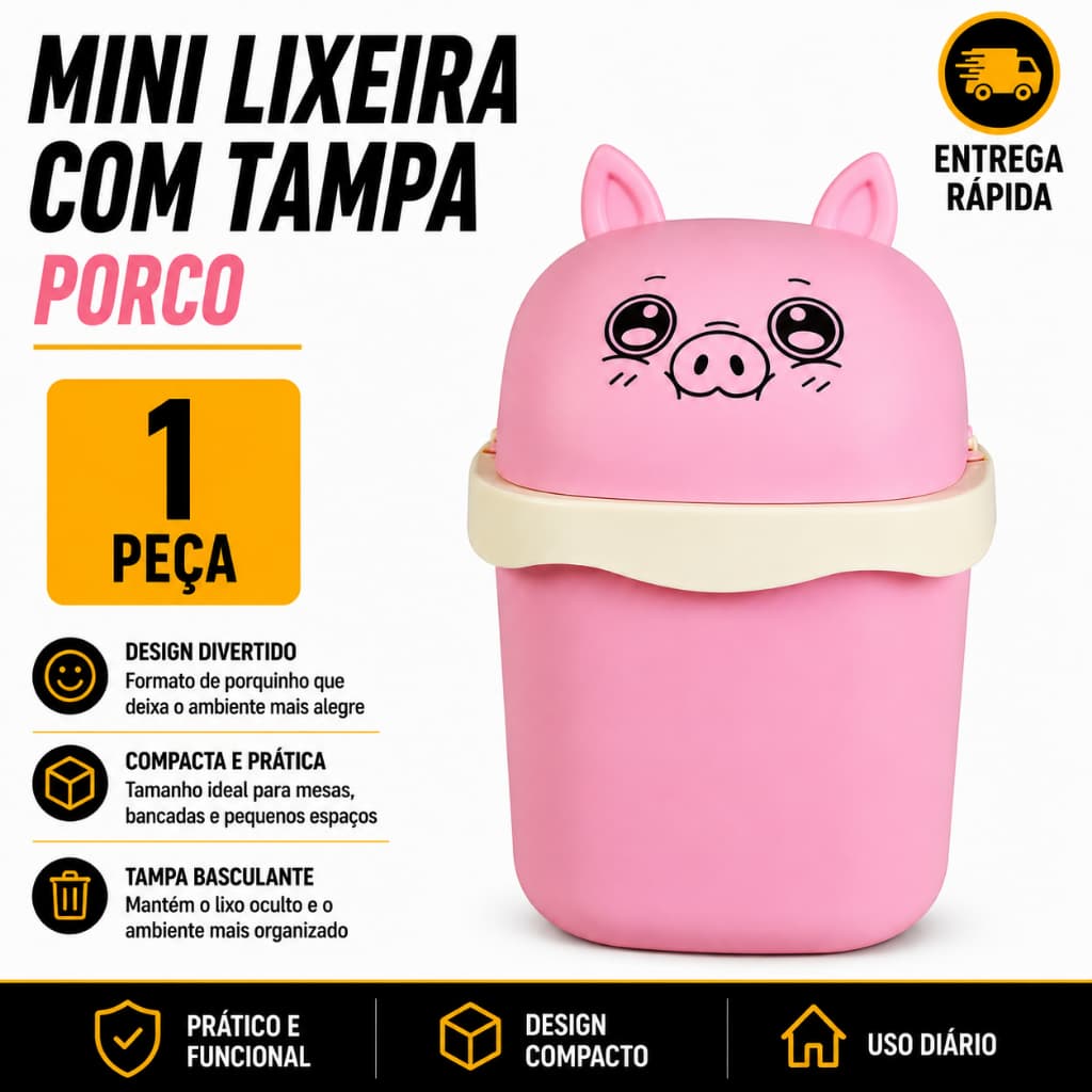 Mini Lixeira Com Tampa Porco 1,5l