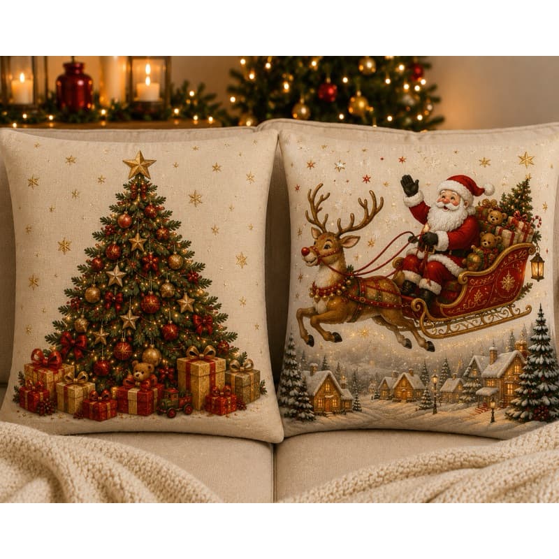 Kit 2 capas de almofadas NATAL decorativas 45x45 papai noel estampa exclusiva