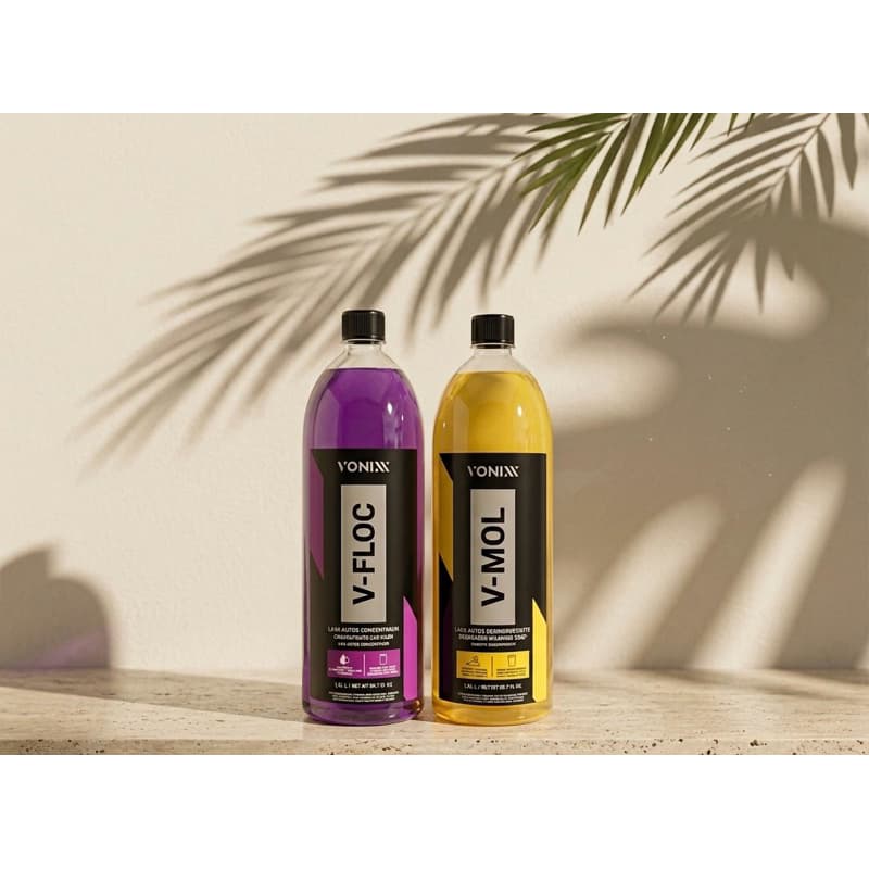 Sujeira Pesada ou Lavagem Suave? Tenha os Dois! Kit V-Mol + V-Floc Vonixx 1,5L.