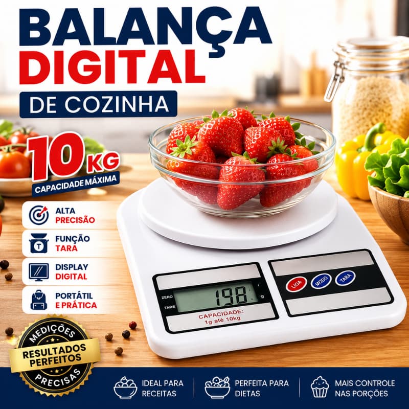 Balança Digital 10kg Precisão Cozinha Alimentos Medidor Portátil Alta Sensibilidade