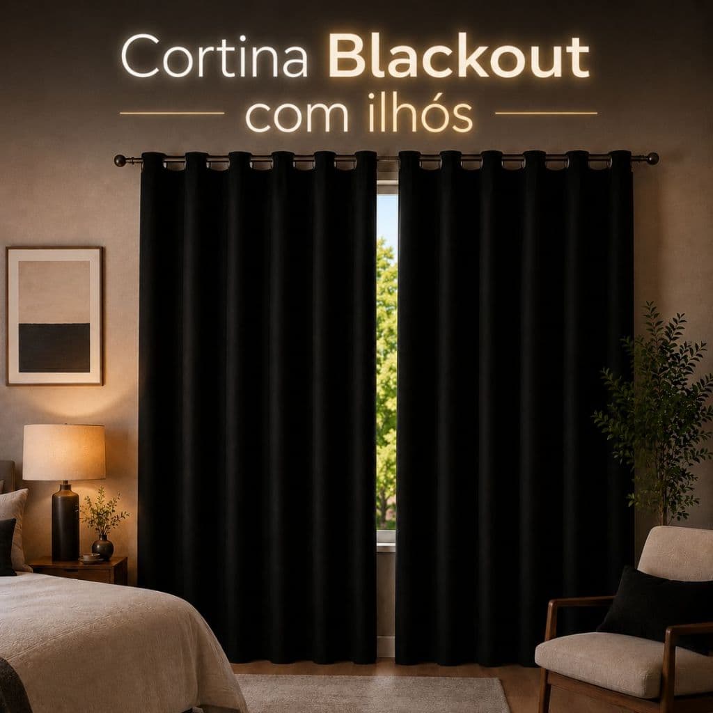 Cortina para Sala Quarto Blackout com Ilhós 280x280 Preto