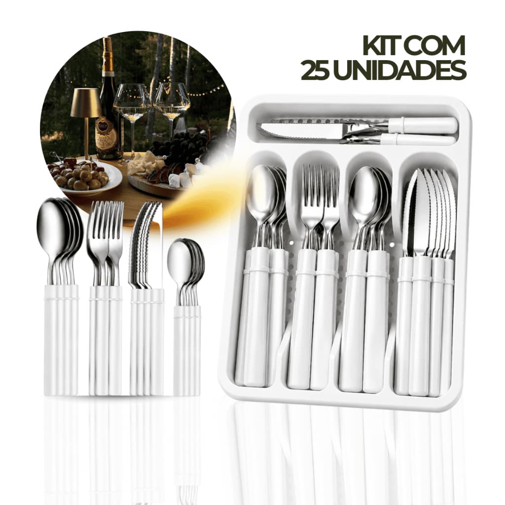 Kit de 25 Talheres em Inox Para Eventos Colher Garfo Faca Cozinha Promoção