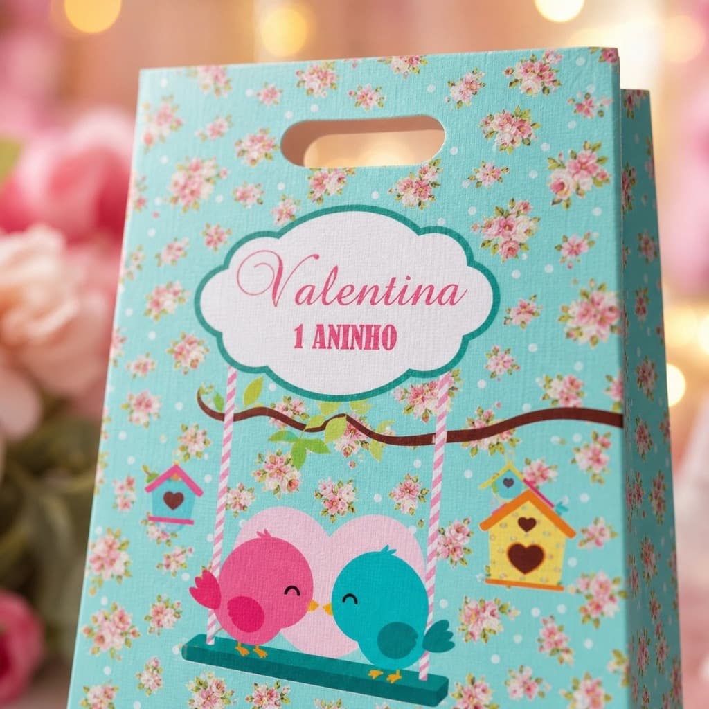 Sacolinhas Jardim Encantado dos Pássaros Lembrancinha Sacolas Personalizado Bosque das Borboletas