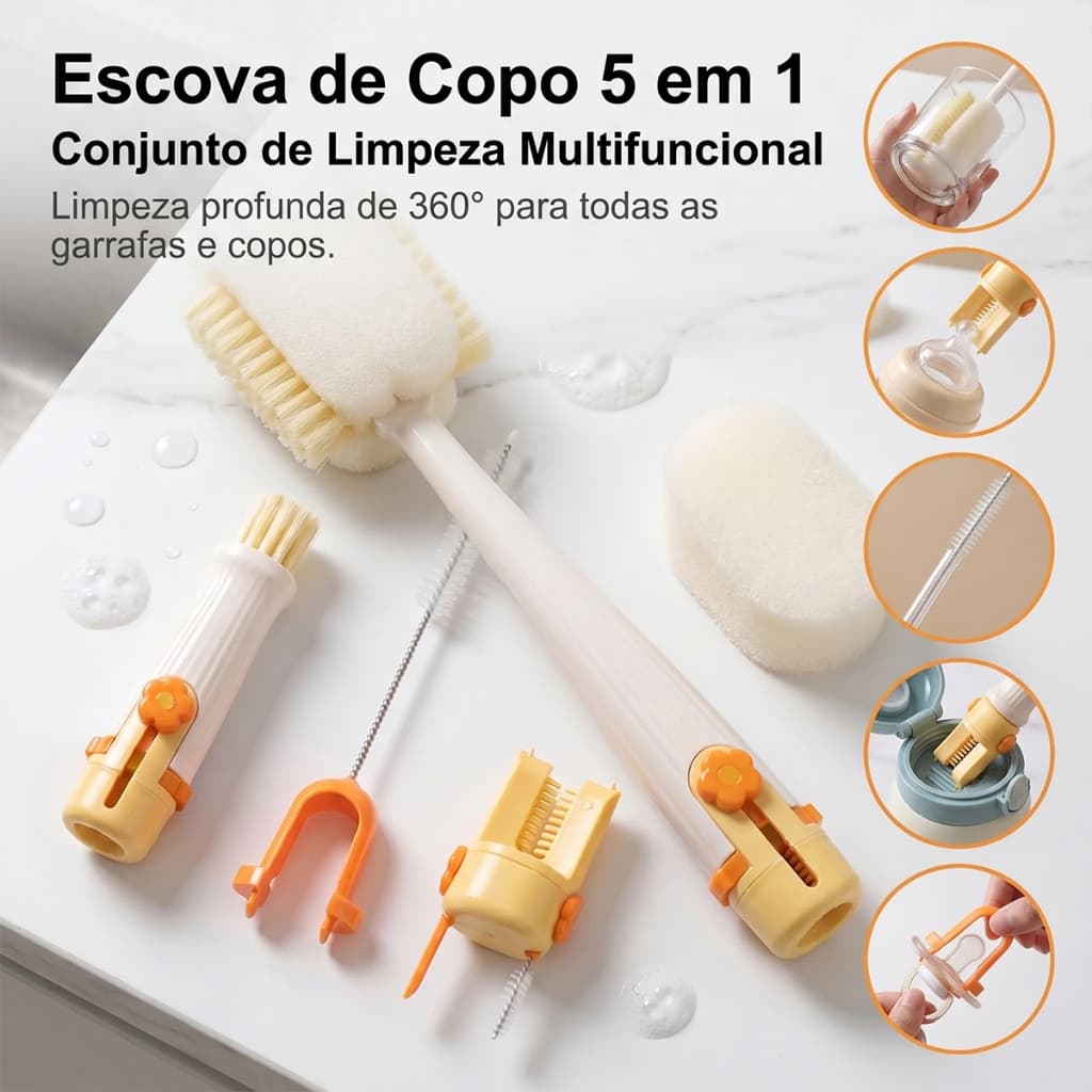 Escova De Copo Funcional 5 Em 1, Alça Longa , Limpeza De Garrafas E Cenoura Para Fácil Lavagem