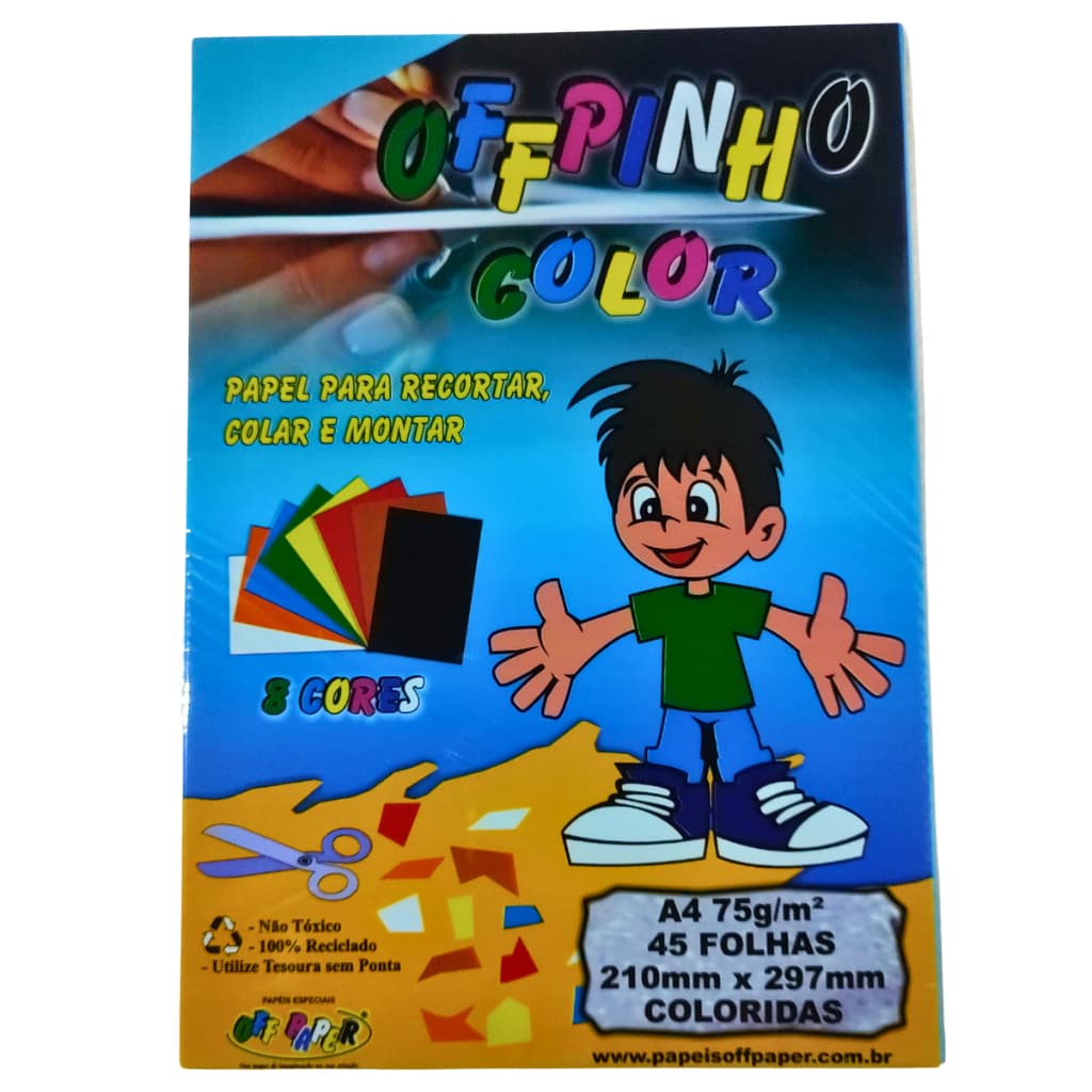 Bloco Criativo Papel OFFPINHO Colorido A4 - 75gr -  8 Cores - 45 Folhas