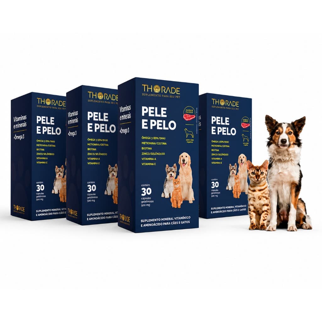 Kit 4 Suplemento Thorade Ômega 1000 Cachorro Gato 30 Cápsulas