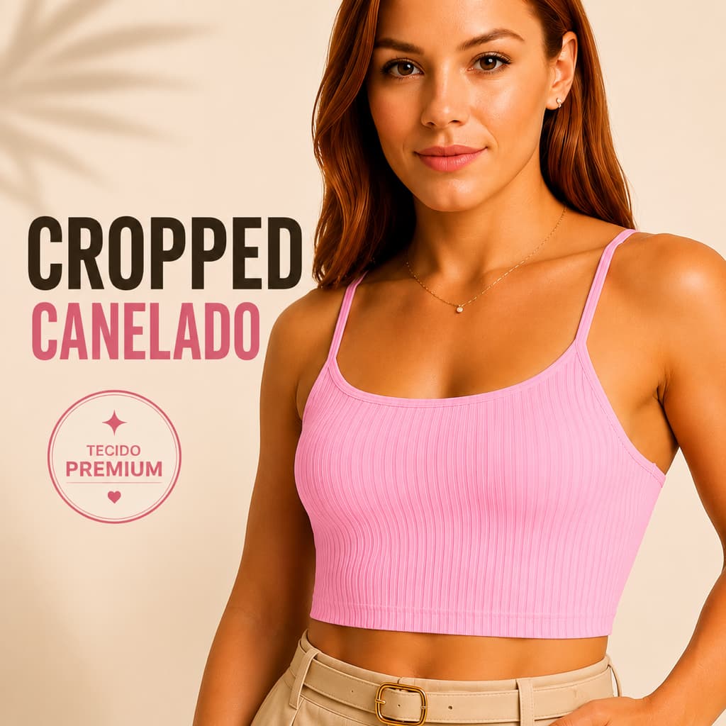 Top Feminino Canelado Alcinha Básico Moda Blogueira Cropped Premium